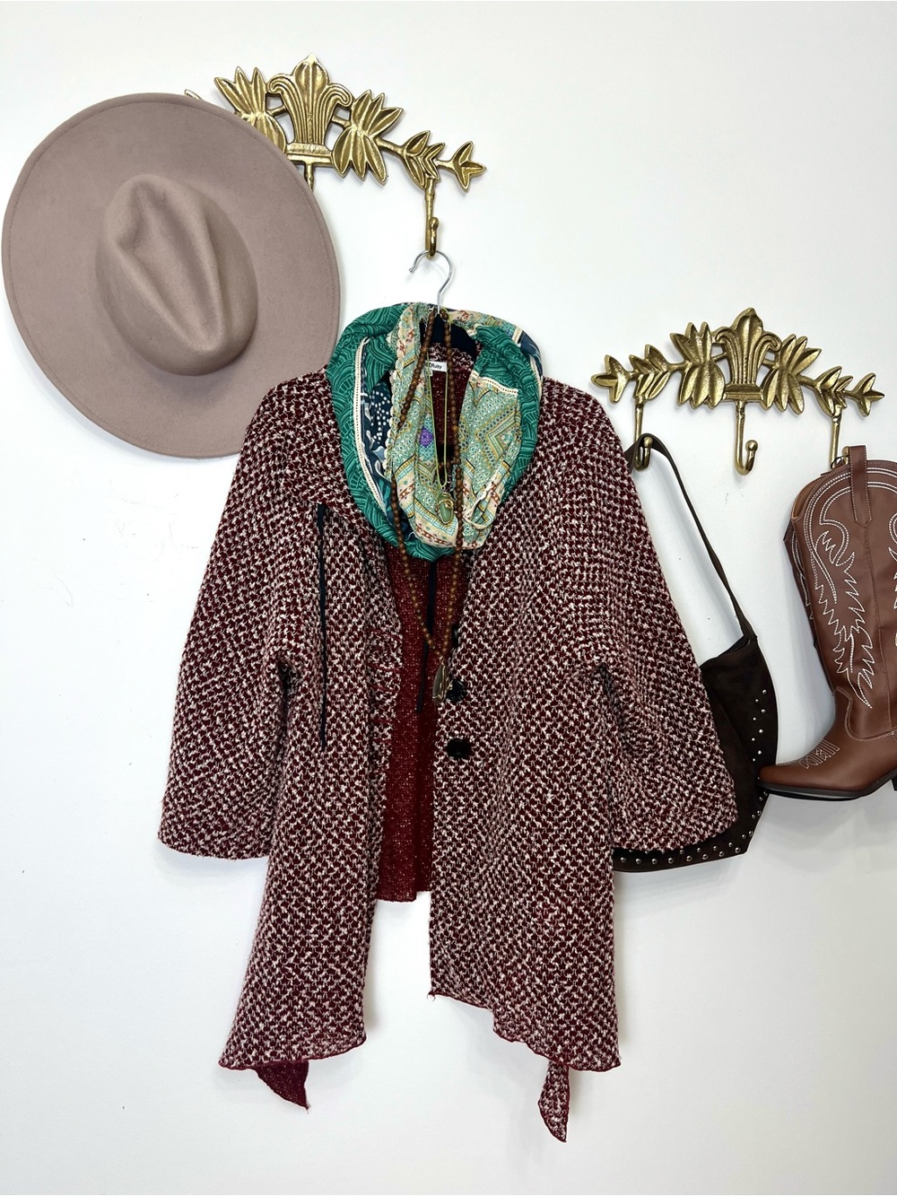 Boucle maroon cardigan sweater xl